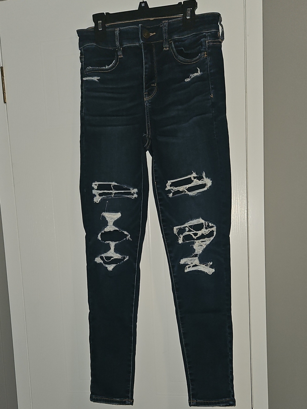 American Eagle Outfitters Dark Blue Distressed Skinny Jeans- Hi-rise Jegging
